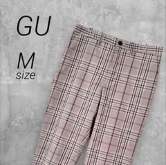 ジーユー☆イージーアンクルパンツ【M】ブラウン☆チェック☆ウエストゴム☆