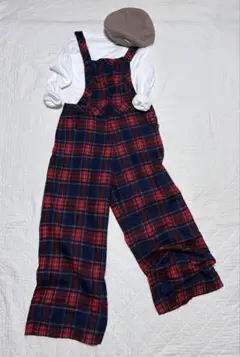 【美品】サロペット オーバーオール 赤 チェック柄 スタッズ付き