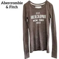 y2k アバクロ 長袖Tシャツ ロンT ブラウン 茶色 刺繍ロゴ ダメージ S
