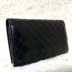 美品✨　現行　ボッテガ　長財布　マキシ イントレチャート　ブラック　レザー