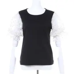 INGNI イング/ 半袖 フリル 袖 リブ M 花柄 黒 ブラック