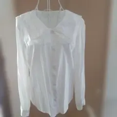 GU　ホワイトフリル付き長袖シャツ　L