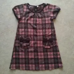 秋冬使用　リボンが可愛い♡チェック柄ワンピース 130