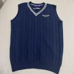 BEAMS GOLF ケーブル編みニットベスト L ネイビー