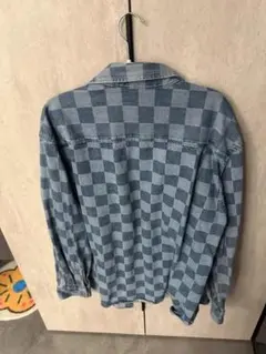 チェック柄ブルー長袖シャツ