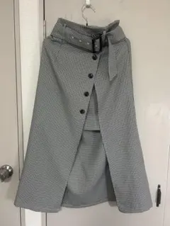 チェック柄ラップスカート ベルト付き