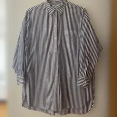 UNIQLOストライプ柄長袖シャツ ネイビーとホワイト　XL