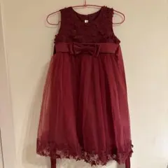 バーガンディ 花柄レース ドレス　120〜130