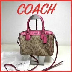 COACH コーチ 2wayサッチェルバッグミニボストン シグネチャーピンク
