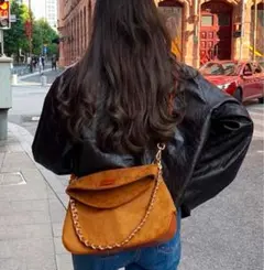 ブラウン スエード ショルダーバッグ