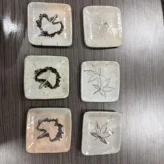 葉模様の陶器皿セット