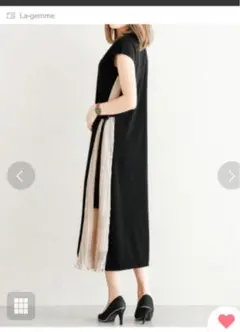 サイドプリーツロングワンピース半袖