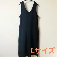 フリース風Vネック ノースリーブパンツ(L)ブラック ストレッチ ポリエステル混