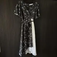 MERCURYDUO 花柄ドット切り替えラップドレス F マーメイド