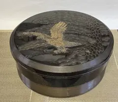 黒塗り　茶箱 鷹の彫刻　昭和レトロ　茶櫃　お道具箱