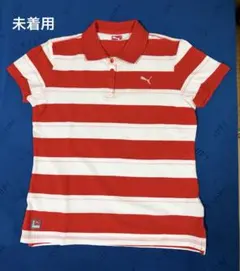 Puma プーマ　レディース　赤と白ストライプ 半袖ポロシャツ