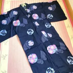 【値下げ】浴衣 紺色 花柄 浴衣 単品 帯無し