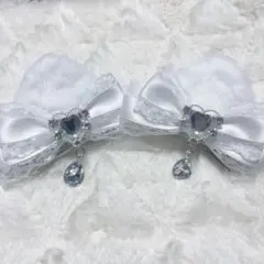 ♡ 猫耳 ヘアクリップ 髪飾り レース 白 ハート ♡