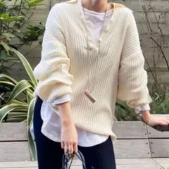 大人気♡ ETRE TOKYO ルージーポロニットプルオーバー　アイボリーのサムネイル