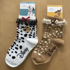 101匹わんちゃん & バンビ　キッズ レース付きソックス ／ 靴下　2足セット