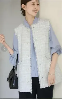 ロペピクニック　リボンテープツイードメタルボタンジレベスト ライトグレー　38