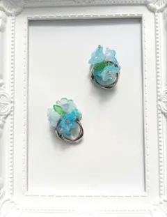 ブルー　フラワー　シルバー　アレルギー対応　2way 上品　推し活　推しカラー