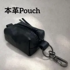 本革　牛革　レザークラフト　ミニポーチ　小銭入れ　イヤホンケース　ブラック　黒②