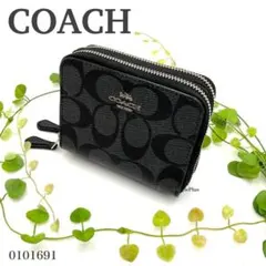 【美品】コーチ COACH 折財布 ダブルファスナー PVC シグネチャー 黒のサムネイル