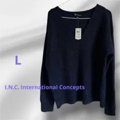 【L】I.N.C. ネイビー Vネックニット