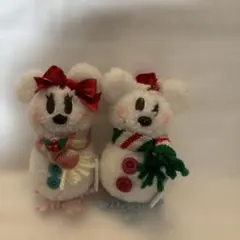 ミッキーマウス・ミニーマウス 雪だるま ぬいぐるみマスコット