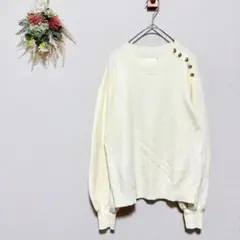 イッツデモ 【M】 ボタン付き ニットセーター ボリュームスリーブ アイボリーのサムネイル