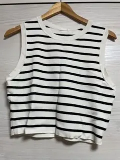 ニットクロップドタンクトップ(ボーダー) XXLサイズ