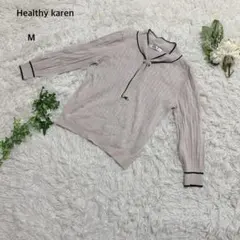 ヘルシーカレン　ニット　セーター　薄手　七分袖　レーヨン混　ボウタイ　きれいめM