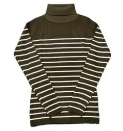【BURROWS&SUN】 リブタートル ハイネック ニット ボーダー カーキ