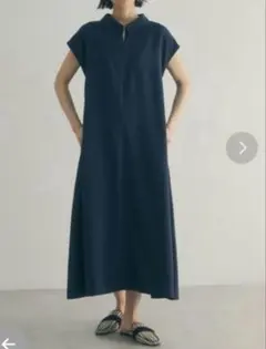 ネイビー 半袖 シャツワンピース