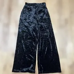 黒 ベロア　ワイドパンツ　エモダ