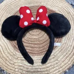 ミニーマウス ふわふわカチューシャ 赤い水玉リボン