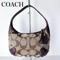 美品✨コーチ　ワンショルダーバッグ　パープル　レザー　キャンバス　シグネチャー
