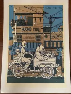 ベトナムの街をバイクで走る可愛いイラスト