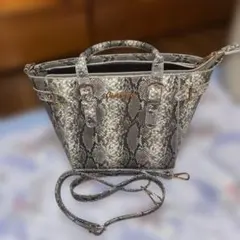 セシルマクビーヘビ柄ハンドバッグ シルバー/ブラック