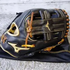 【美品】ミズノ プロセレクト一般硬式 内野手グローブ 右投げ ブラック 保存袋
