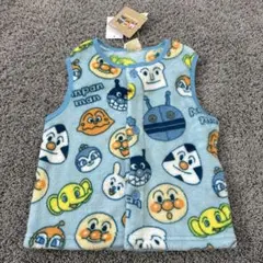 新品キャラクター☆アンパン☆総柄フリースあったかパジャマベスト100cm