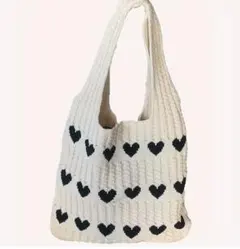新品未使用 ニットトートバッグ ブラックハート柄