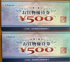 ヤマダ電機　株主優待　お買い物券（500円券　2枚）