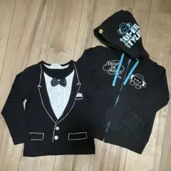 即発送可★100cmH&Mタキシード風長袖Tシャツ＆くま柄パーカー黒シルバー