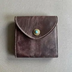 二つ折り財布 ブラウン リベット バイカー 本革 牛革 アメカジ kp13-1