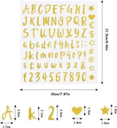 【ラスト1点✨】ゴールドグリッターアルファベット数字ステッカー8枚セットデコに！