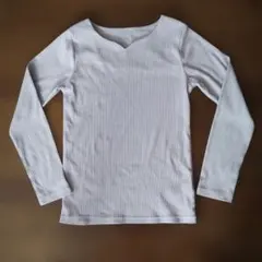リブ編みVネック長袖Tシャツ