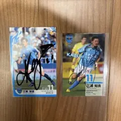 三浦知良　サイン入りカード2枚　横浜FC Tシャツ3枚セット