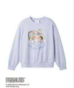 【PEANUTS】オリジナルアート ワンポイント裏毛プルオーバー 水色